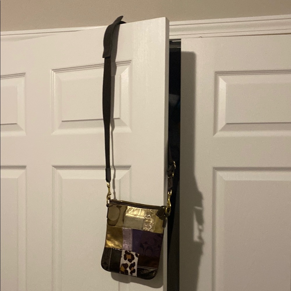 Patchwork Crossbody Bag - Gold, Purple, Brown